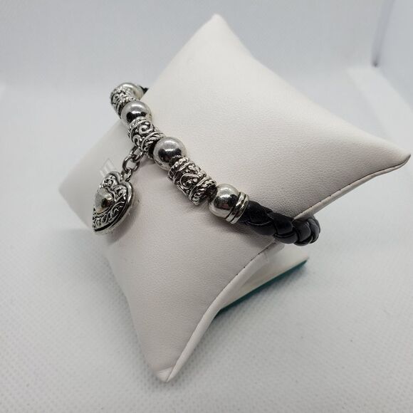 Silver Tone & Black Dangling Heart Bracelet - Picture 3 of 5